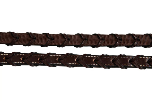 Huntley Equestrian Fancy Stitched Rubber Lined Laced Reins, Size Full