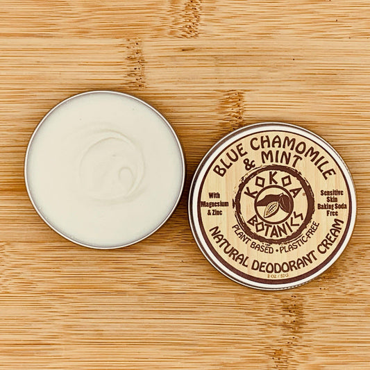 BLUE CHAMOMILE & MINT- Natural Deodorant Cream - Sensitive Skin – Baking Soda-Free 2.5 oz