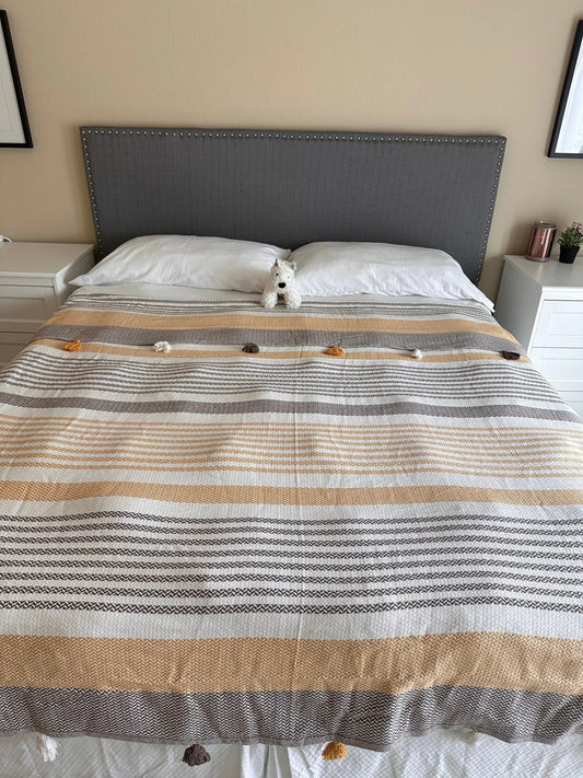Bedspread - Cotton Pom Pom - Brown 110x118
