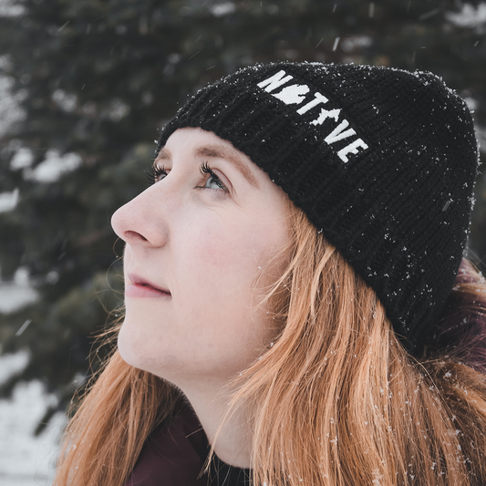 Hat - Michigan Native Knit with flower - Black-FINAL SALE