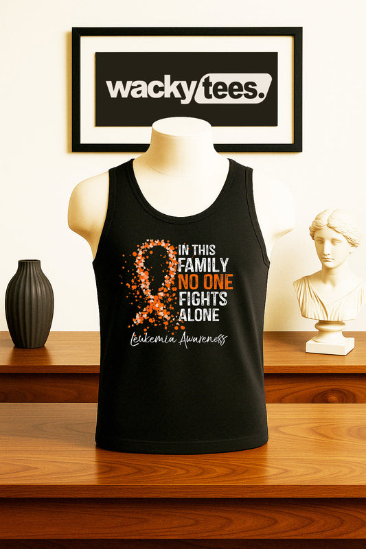 In This Family Nobody Fights Alone Leukemia Cancer Awareness Graphic Tee Shirt