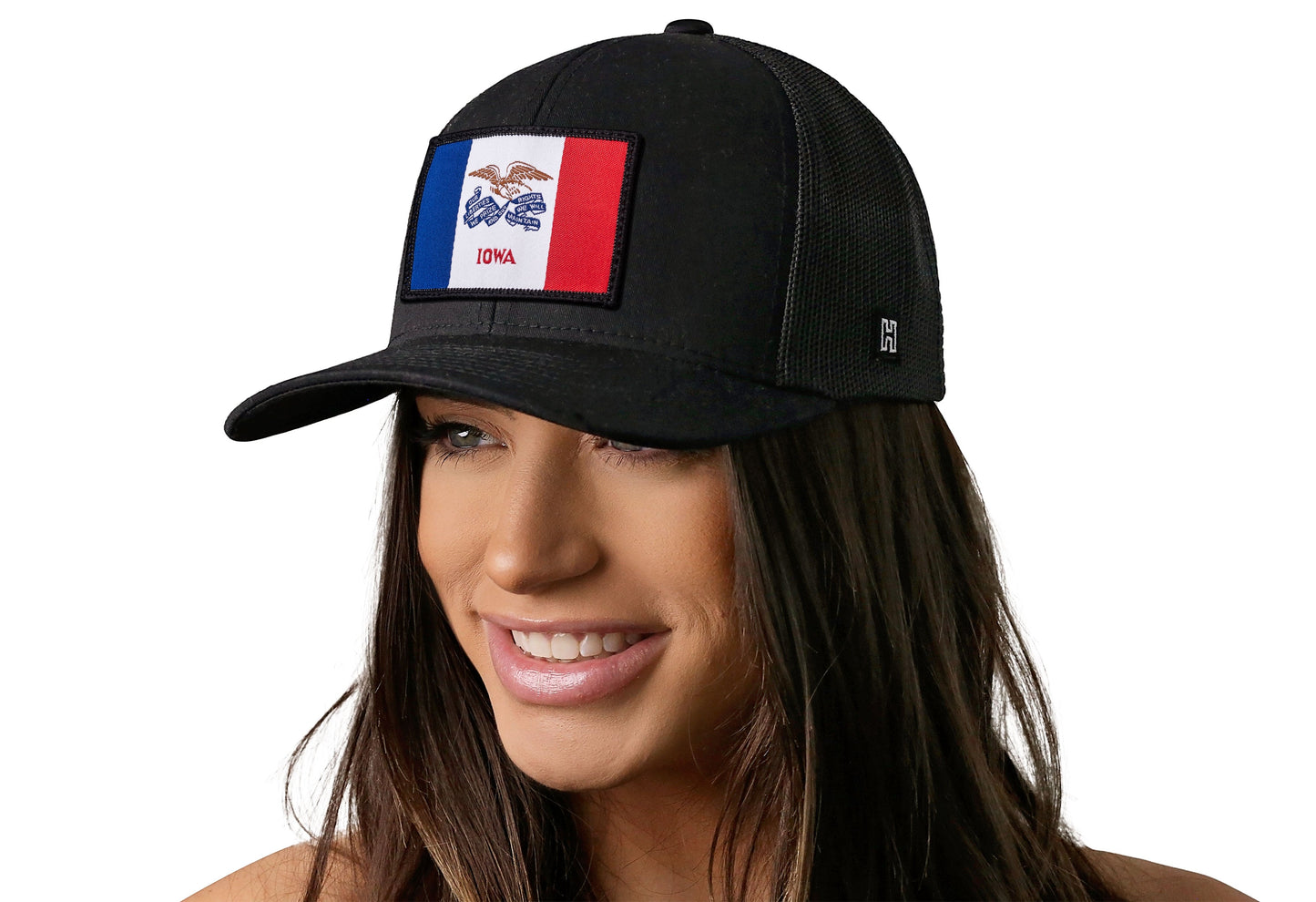 Iowa Flag Trucker Hat | Black Iowa Flag Snapback