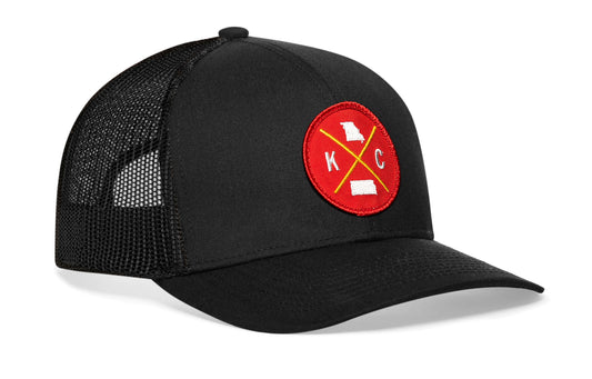 Kansas City Trucker Hat | Red Gold KC X | Black Snapback