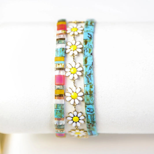 LAZY DAISY - 3 Tila Bead Bracelet Stack Mack & Rex