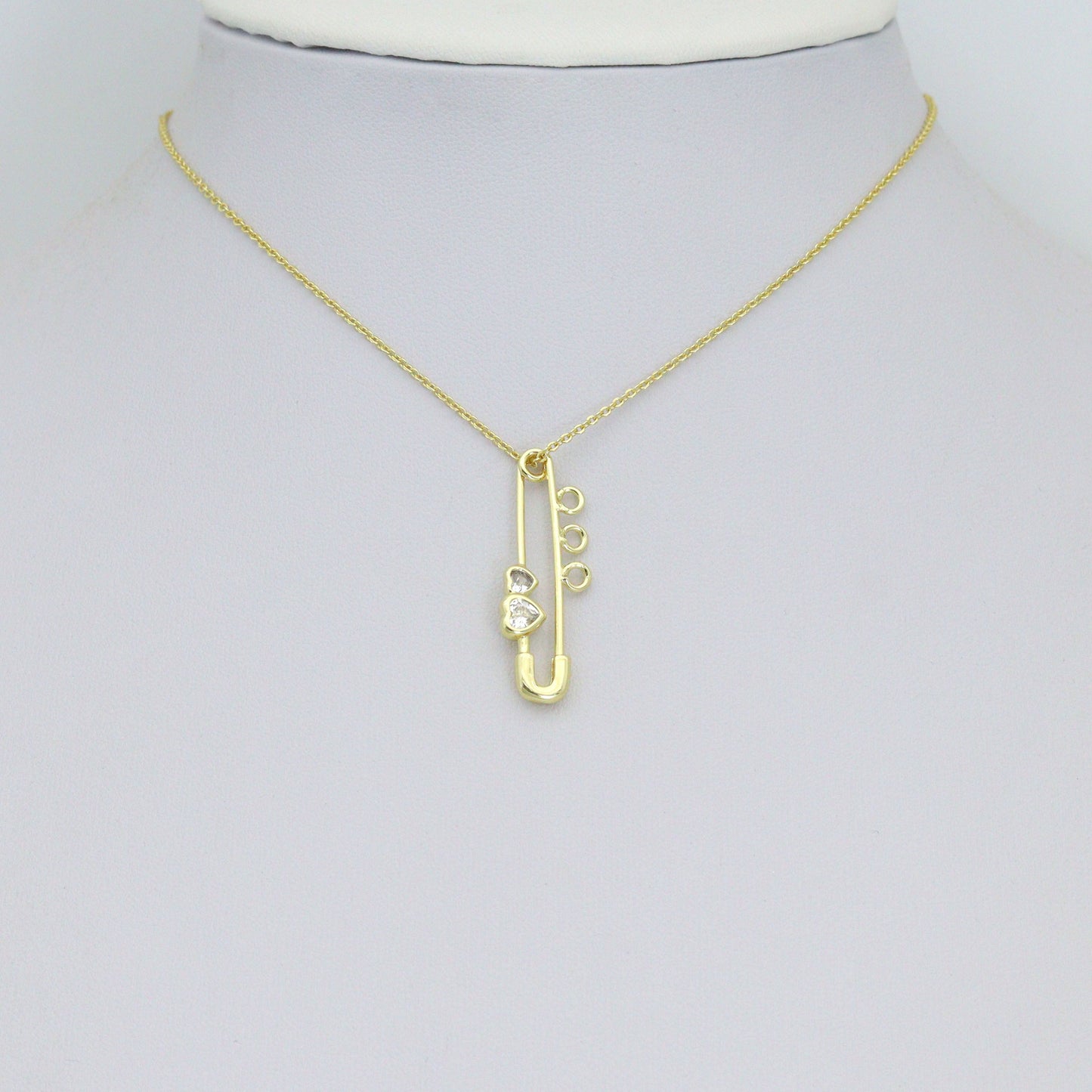 Clear CZ Safety Pin Shape Charm Pendant, Sku#LK1296