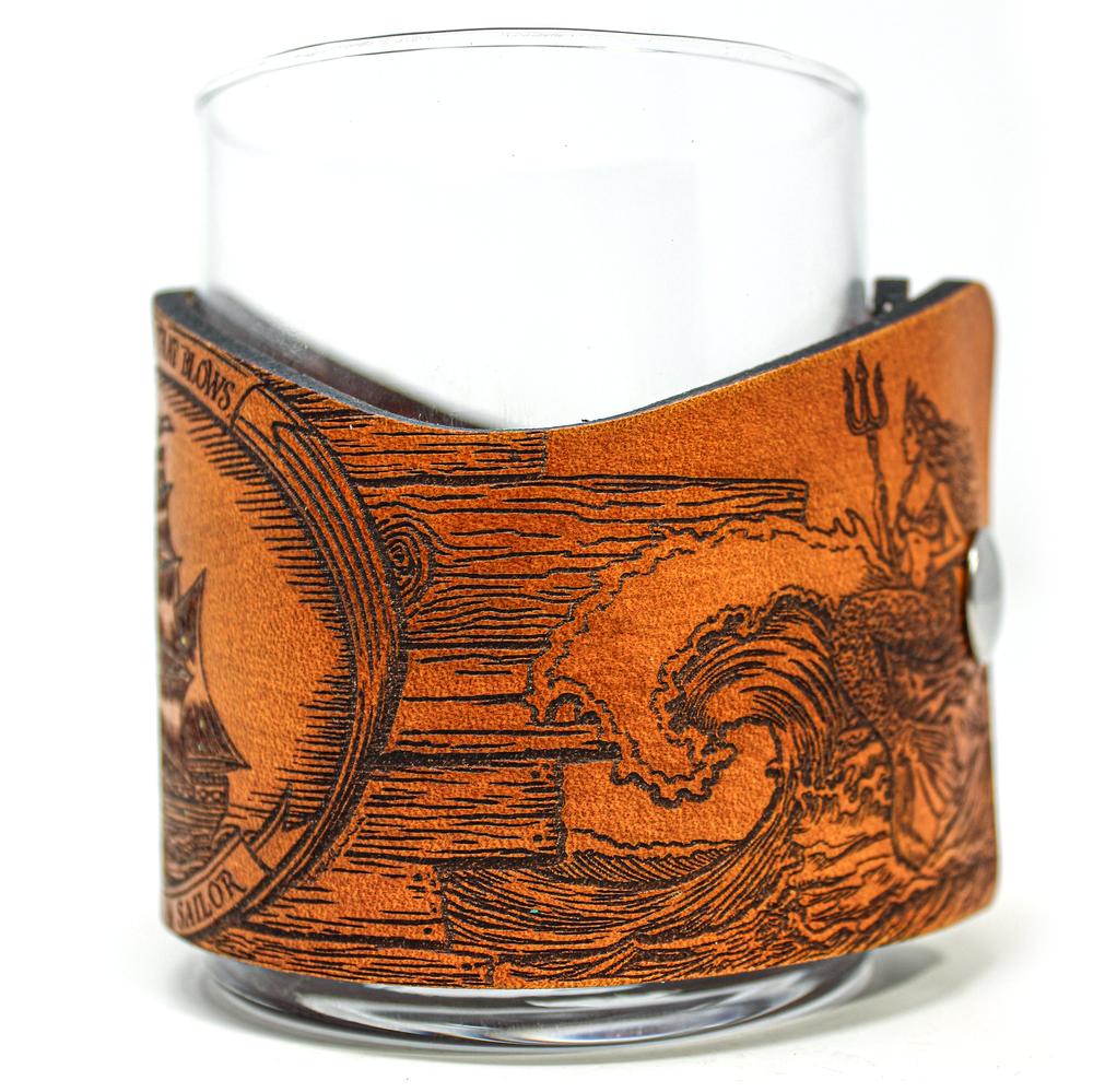 Whiskey Glass Leather Wrap - Pirate Toast - Pirate Ship