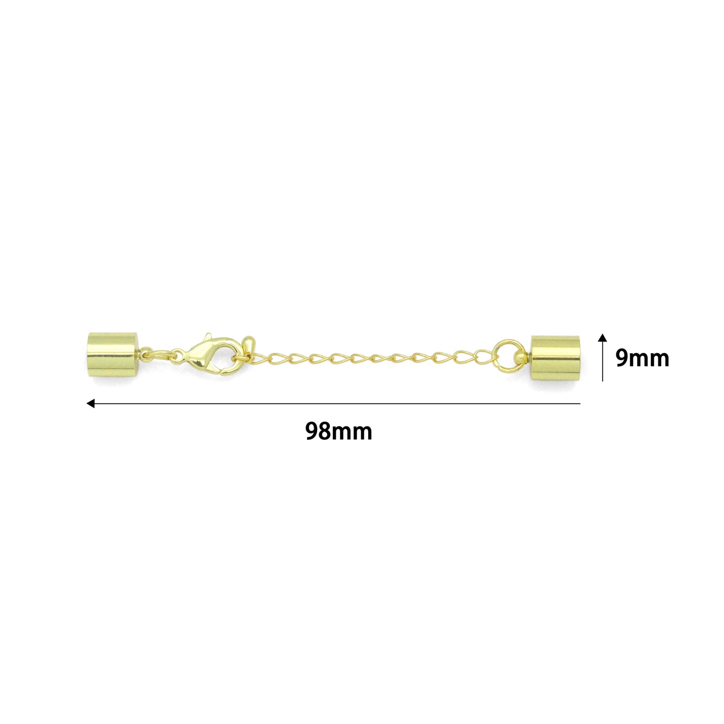 Gold End Cap Clasp with Extender Chain for Leather Cord, Scarf, and Jewelry, Sku#LX947