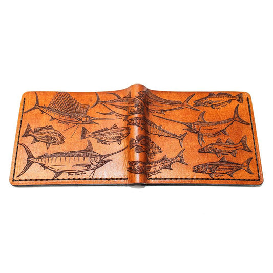 Handcrafted Saltwater Checklist Leather Bill Fold Wallet - Made to Order in USA