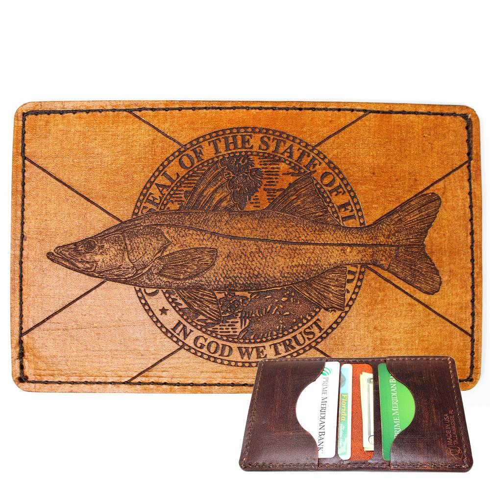 Handcrafted Leather Original Mens Wallet - FL Flag Snook