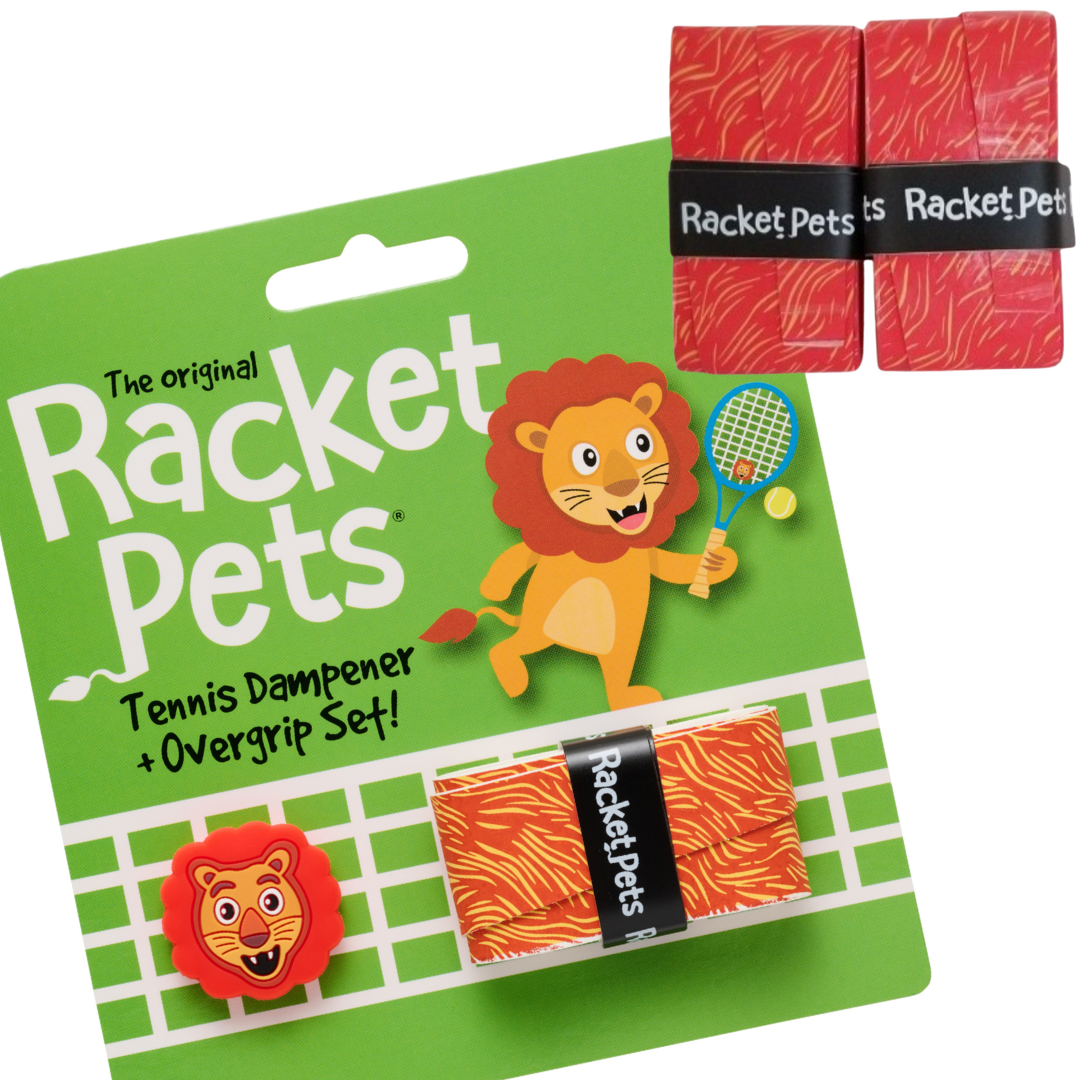 VALUE PACK - A Orange Lion Racket Pet Tennis Dampener and Overgrip Tape with a (Pack of 2) Replacement Overgrip Tape