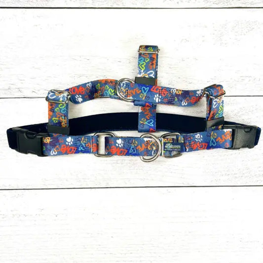 **BUNDLE!** Love Graffiti Blue Freedom No-Pull Harness & More! 2 Hounds Design