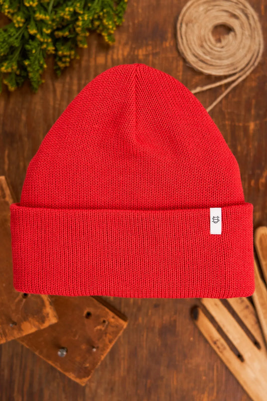 Cherry Red Easy Fit Upcycled Cotton Beanie - S/M and L/XL UPSTATE STOCK