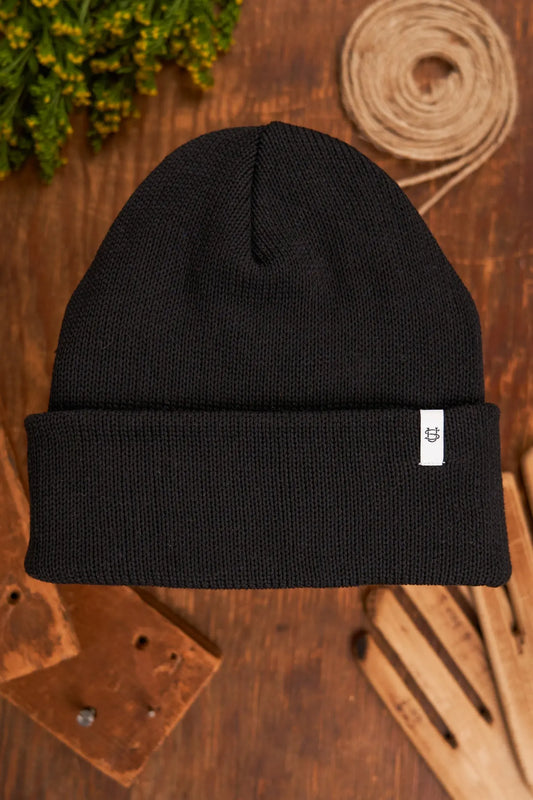 Black Easy Fit Upcycled Cotton Beanie - S/M and L/XL UPSTATE STOCK