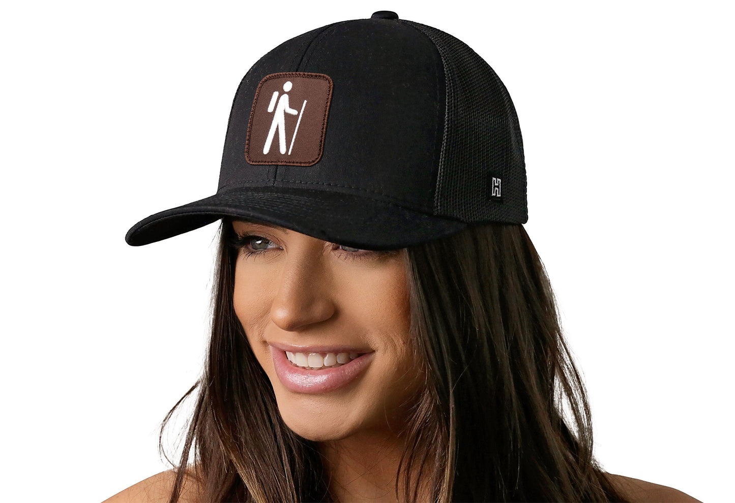Hiking Trucker Hat | Black Campground Trail Signs Snapback