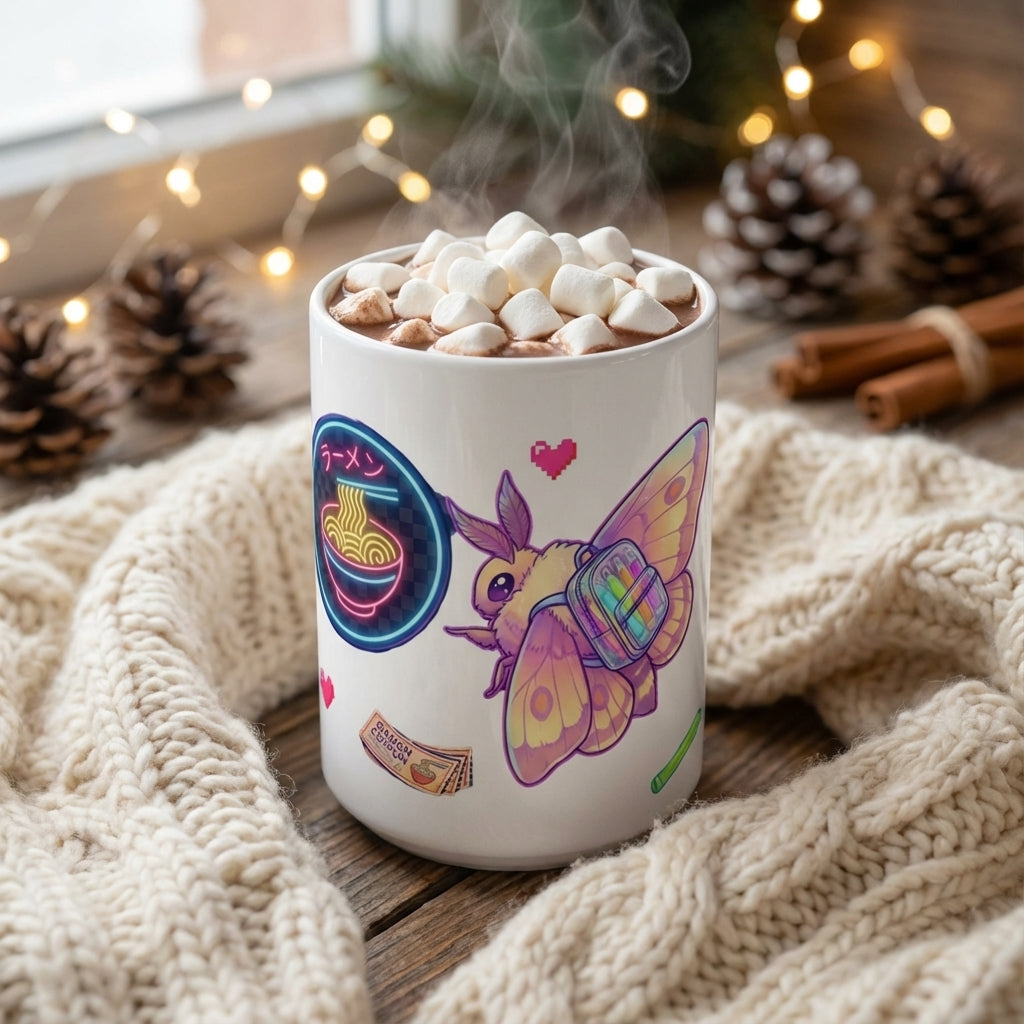 Neon Noodle Moths - Electric Flutter - 15oz Mug