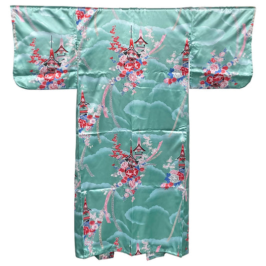 Japanese Traditional Kimono Robe - Green Temple