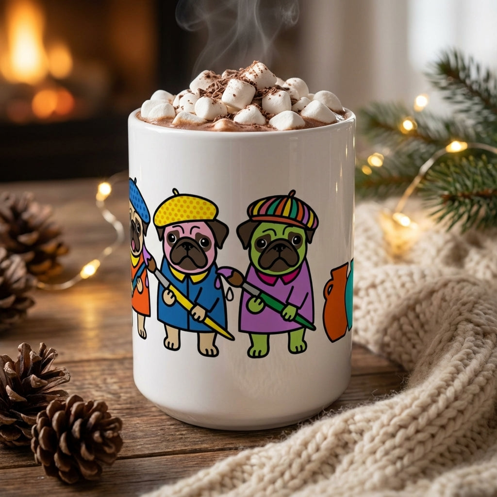 Pottery Studio Pugs - Glazing Station - 15oz Mug