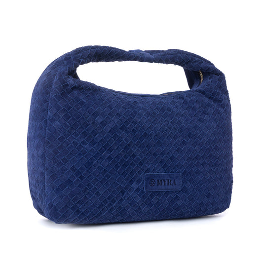 Myra Saddle Weave Genuine Suede Leather Bag in Royal Blue