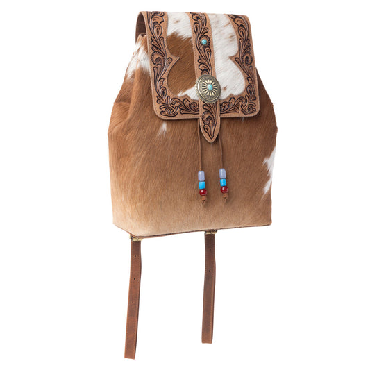 Myra Yellowstone Timber Pass Hairon Handtooled Leather Concealed Carry Bag in Caramel Tan