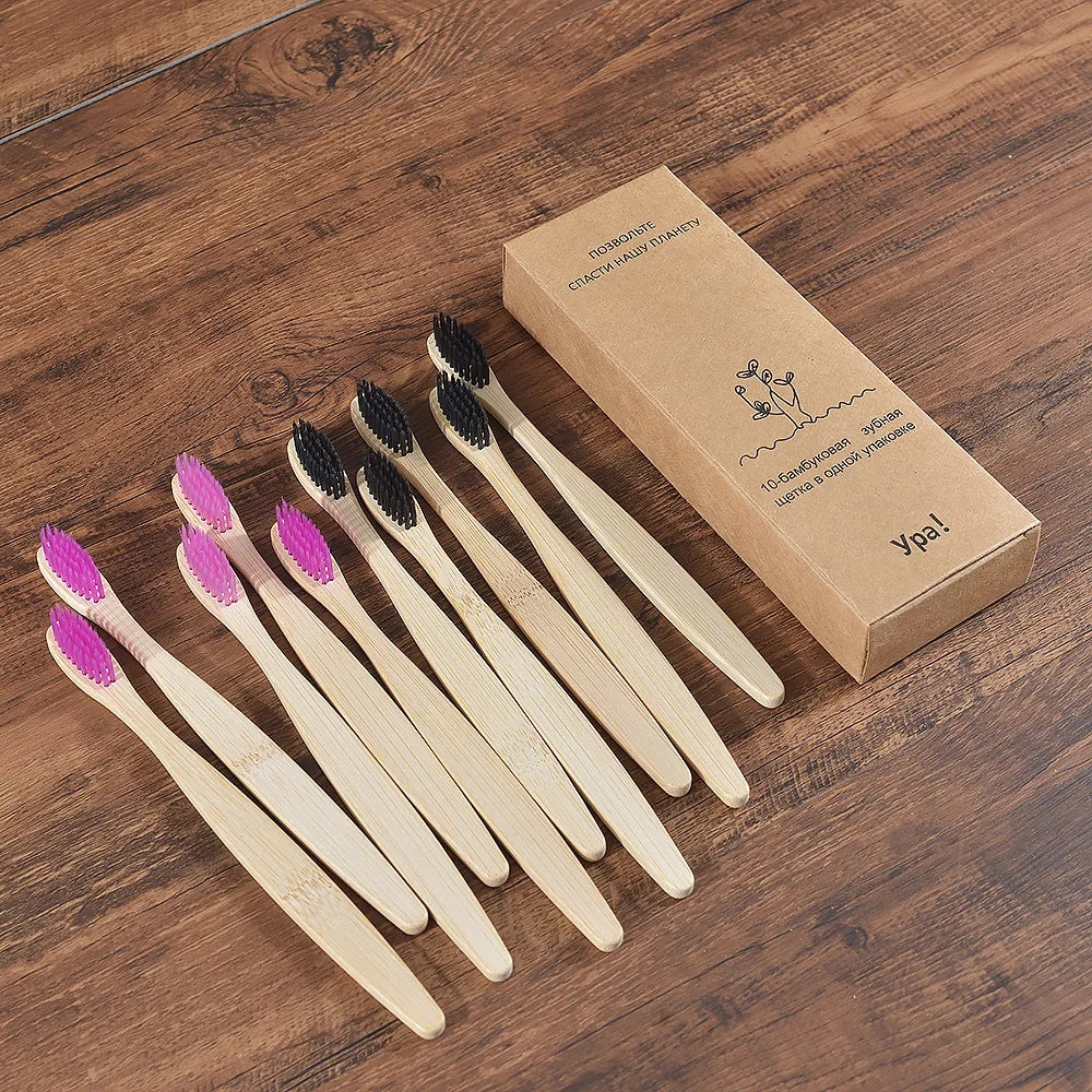 10Pcs Colorful Toothbrush Natural Bamboo Tooth Brush Sets Soft Bristle Charcoal Teeth Eco Bamboo Toothbrushes Dental Oral Care