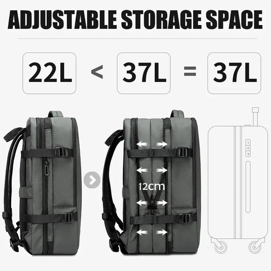 Expandable Business Backpack for Men - 17.3" Laptop, USB, Waterproof Travel Bag