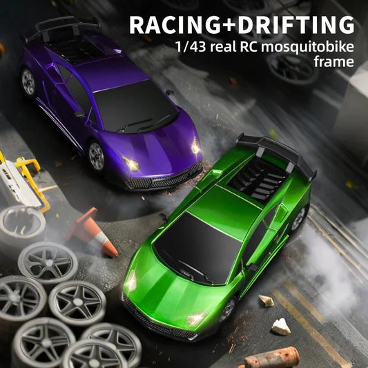 4WD RC Drift Racing Car - 1/43 Mini High-Speed Electric Car with Gyroscope, Realistic Lights, Remote Control Toy for Kids & Adults