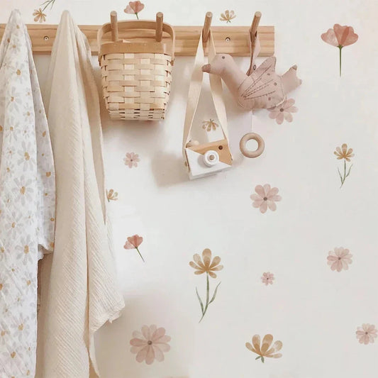 Boho Flowers Wall Stickers Child Watercolor Bedroom Living Room Home Decor Art Eco-frienly Removable Decals PVC Murals