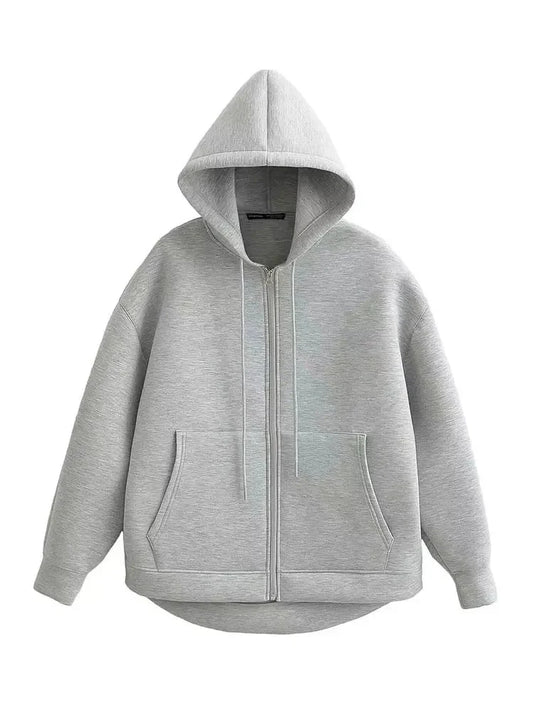 Autumn Women’s Hooded Jacket - Long Sleeve Zipper Coat with Big Pockets