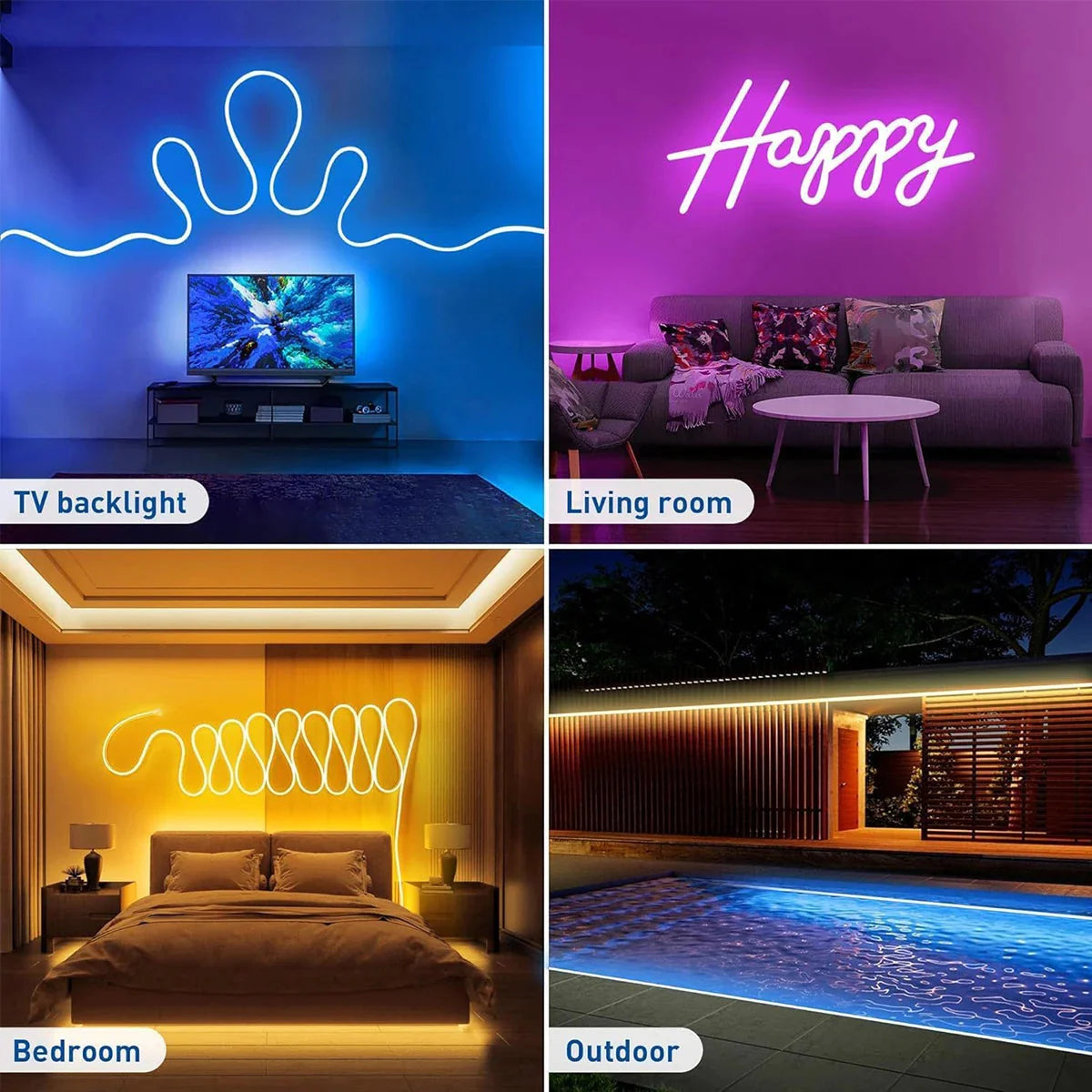 5V RGBIC Neon Strip Lights – USB Waterproof LED Ribbon with Bluetooth
