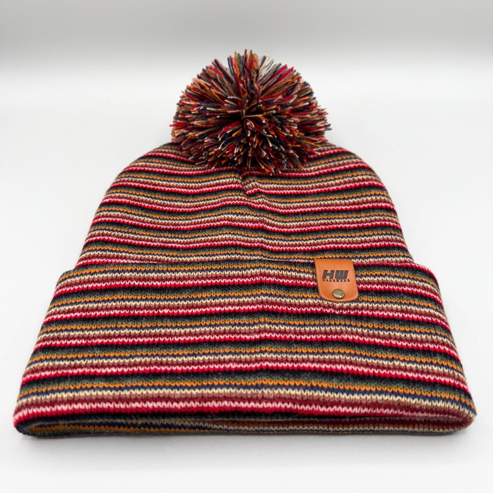 Traditional Pom Pom Beanie - Multi Color Knit Winter Hat- Made in USA