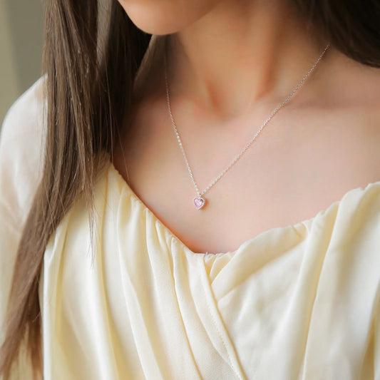 SWEET TALK - 925 Sterling Silver Necklace with Pink Zircon Heart Mack & Rex
