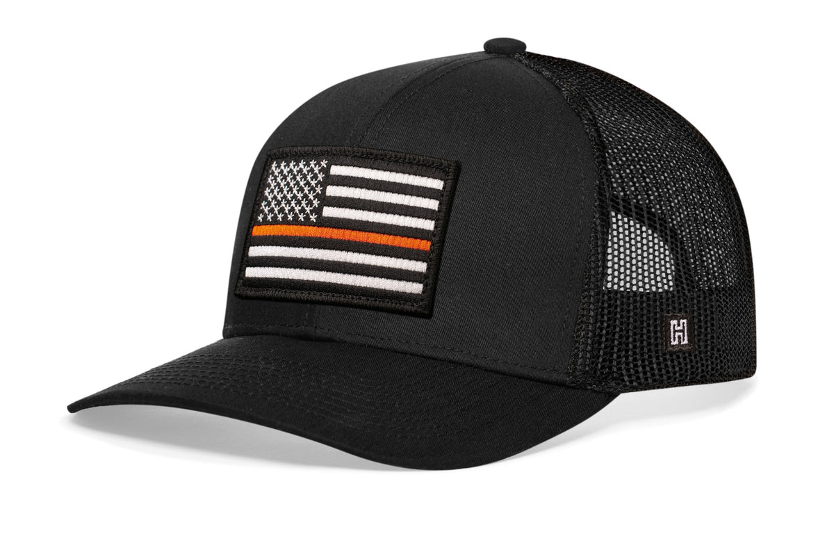 Thin Orange Line Trucker Hat | Black Rescue Snapback