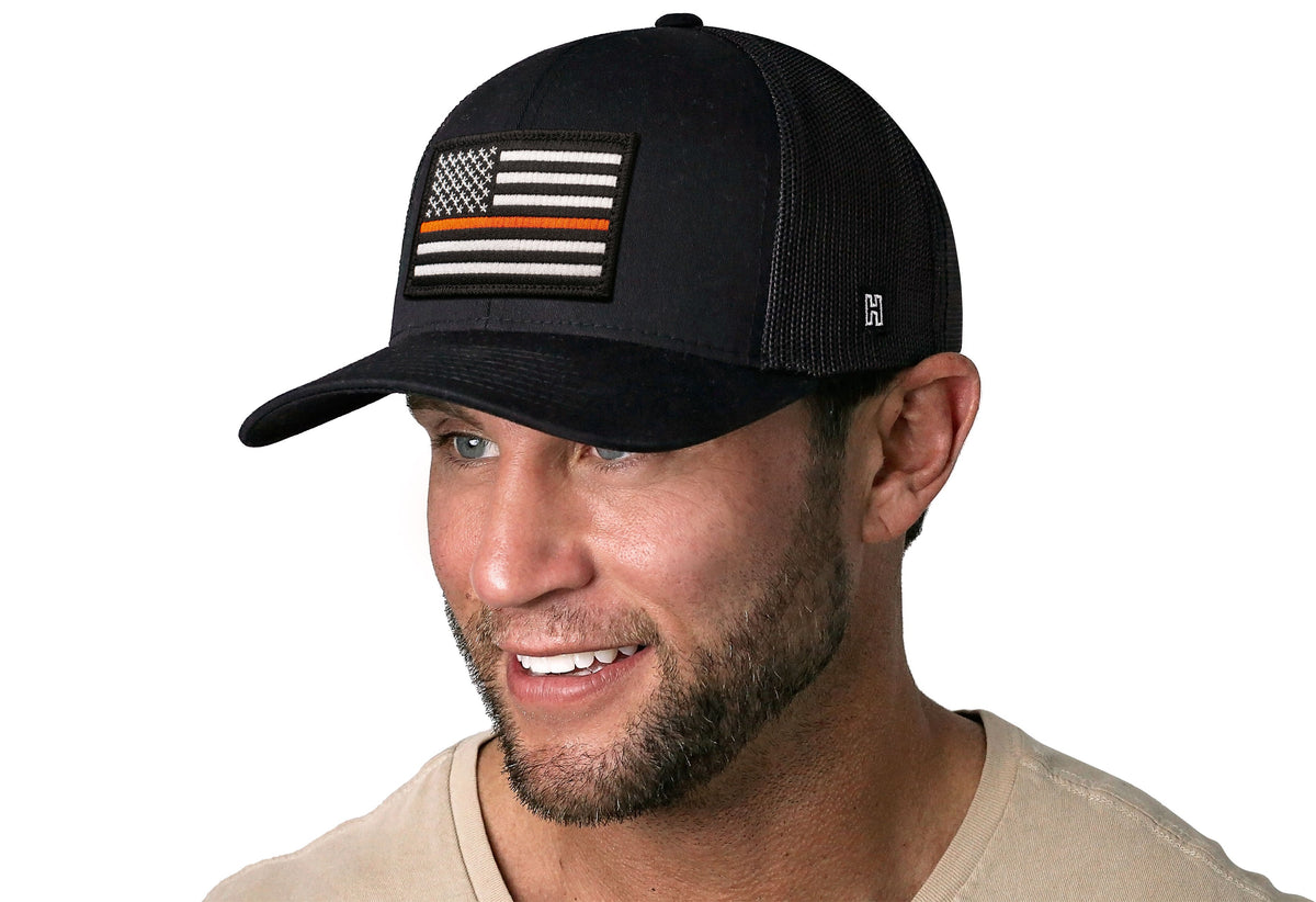 Thin Orange Line Trucker Hat | Black Rescue Snapback