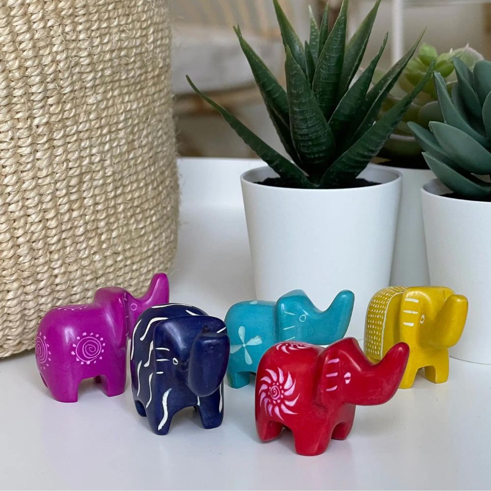 Tiny Soapstone Trunk Up Elephant
