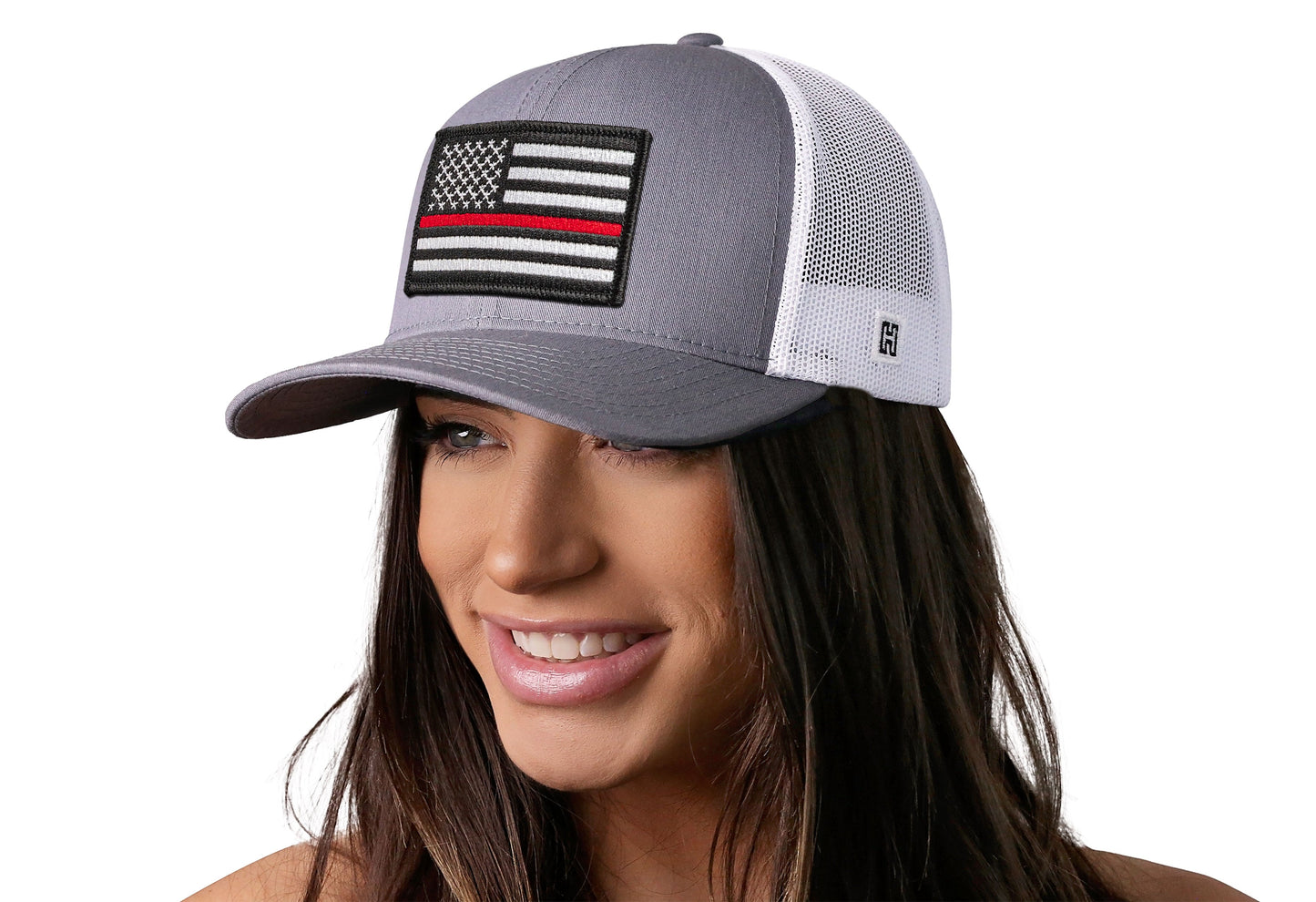 Thin Red Line Trucker Hat | Gray-White Fire Snapback