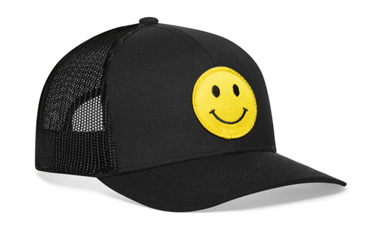 Smiley Face Trucker Hat | Black Emoji Snapback