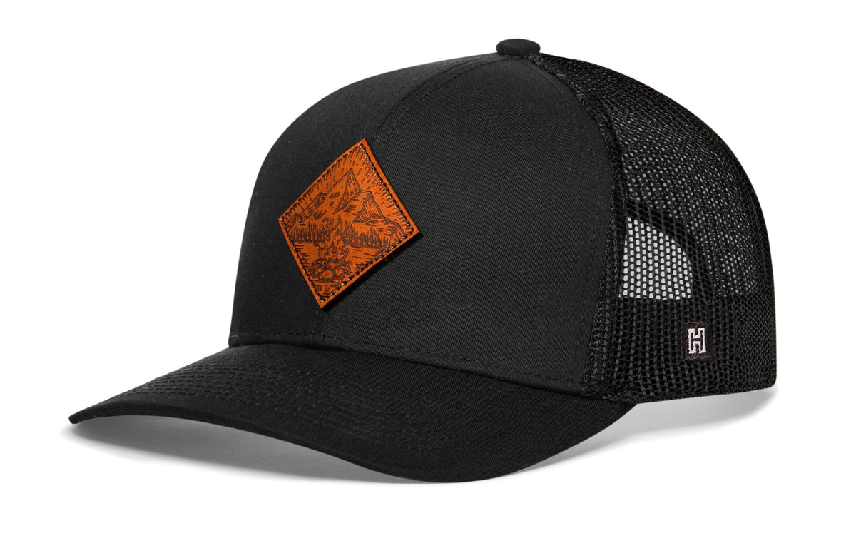 Campfire Trucker Hat Leather | Black Outdoors Snapback