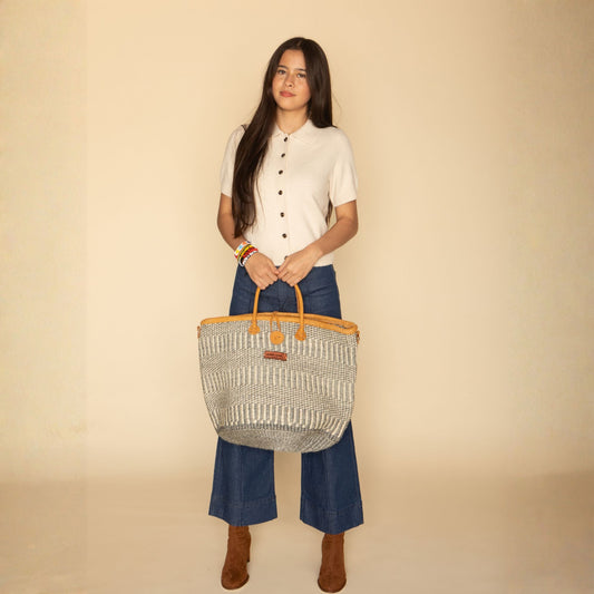 Ash Wisdom Striped Handwoven Sisal Straw Basket Tote