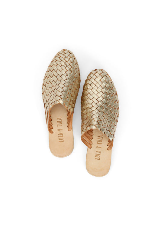 The Luisa Leather Slides Gold
