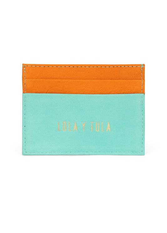 JAGUAR LEATHER CARD HOLDER WALLET // ORANGE AND MINT