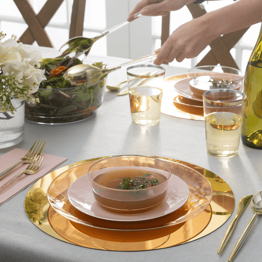 14 Oz. Round Clear and Gold Glitter Plastic Soup Bowls | 10 Pack