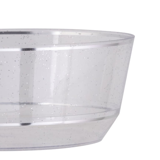 14 Oz. Round Clear and Silver Glitter Plastic Bowls | 10 Pack