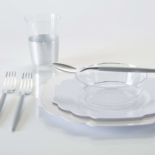 14 Oz. Round Clear and Silver Plastic Bowls | 10 Pack