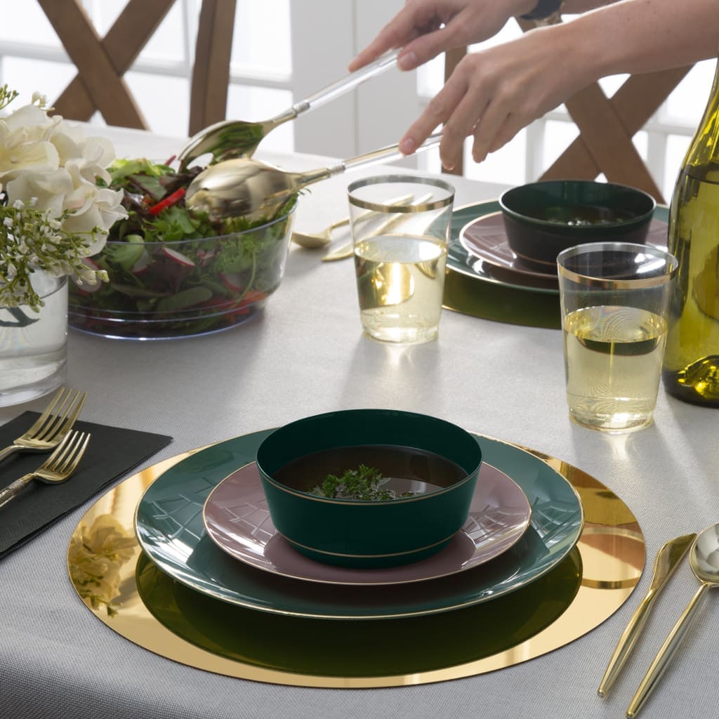 14 Oz. Round Emerald Green and Gold Plastic Bowls | 10 Pack