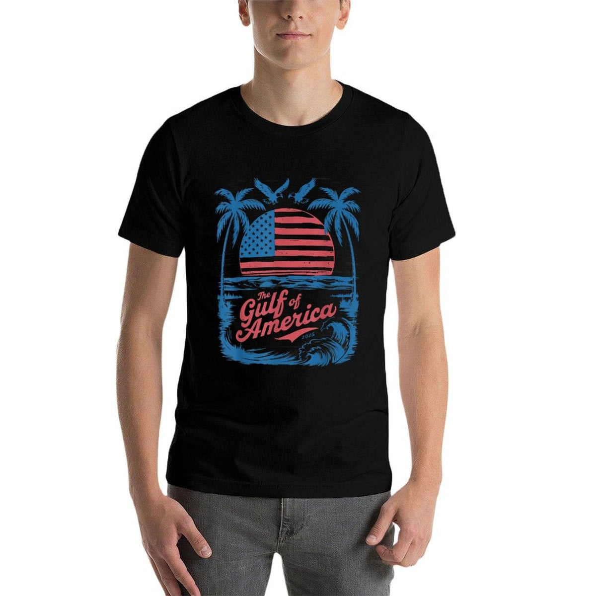 America Gulf-Of-US Retro Vintage Beach USA Flag Men Women Eco-friendly Material T-Shirt