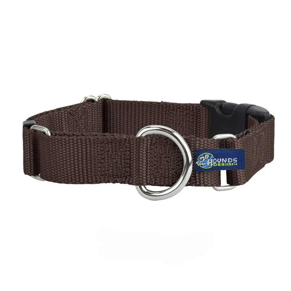 5/8″ and 1″ Brown Nylon Buckle Martingale Dog Collar 2 Hounds Design