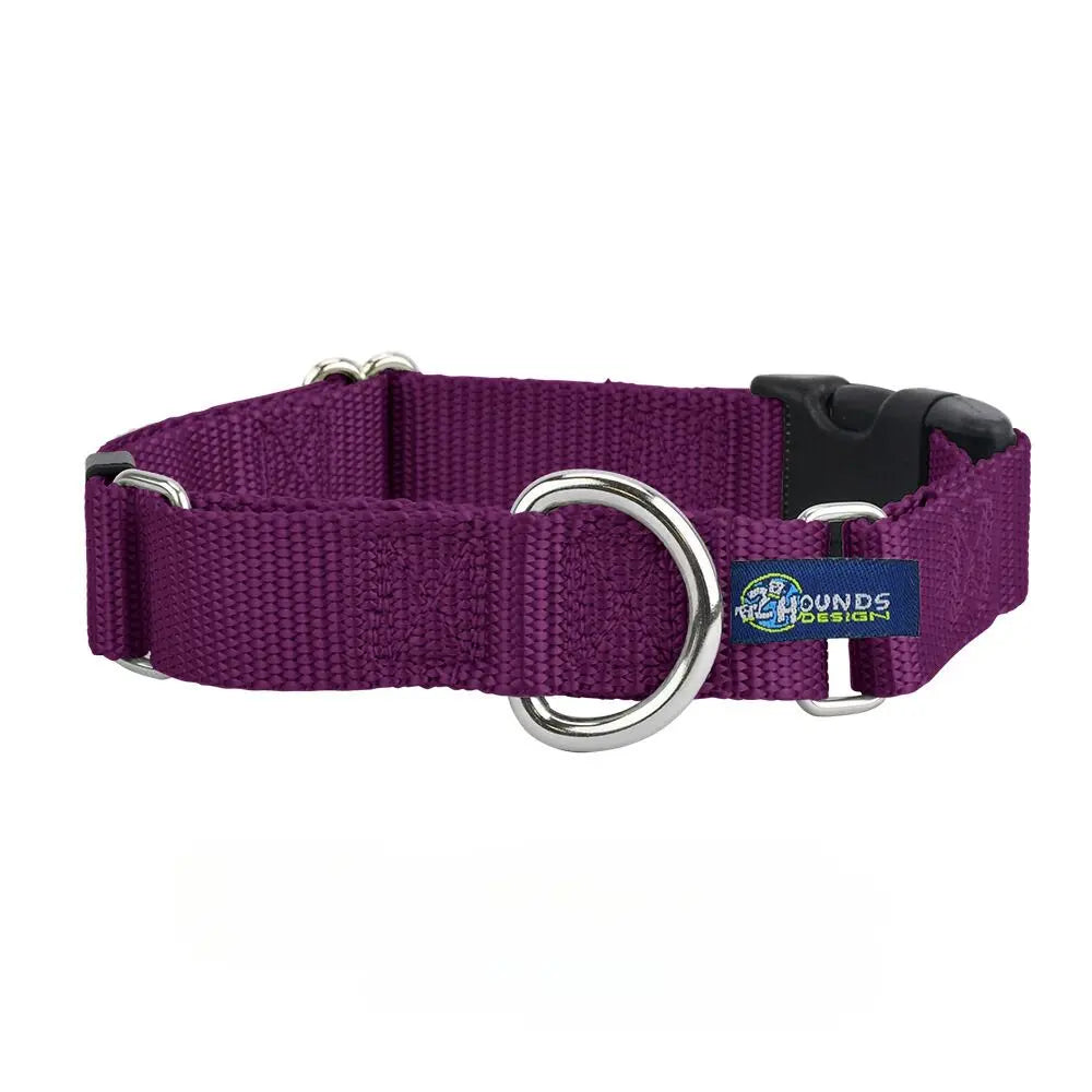 5/8″ and 1″ Burgundy Nylon Buckle Martingale Dog Collar 2 Hounds Design