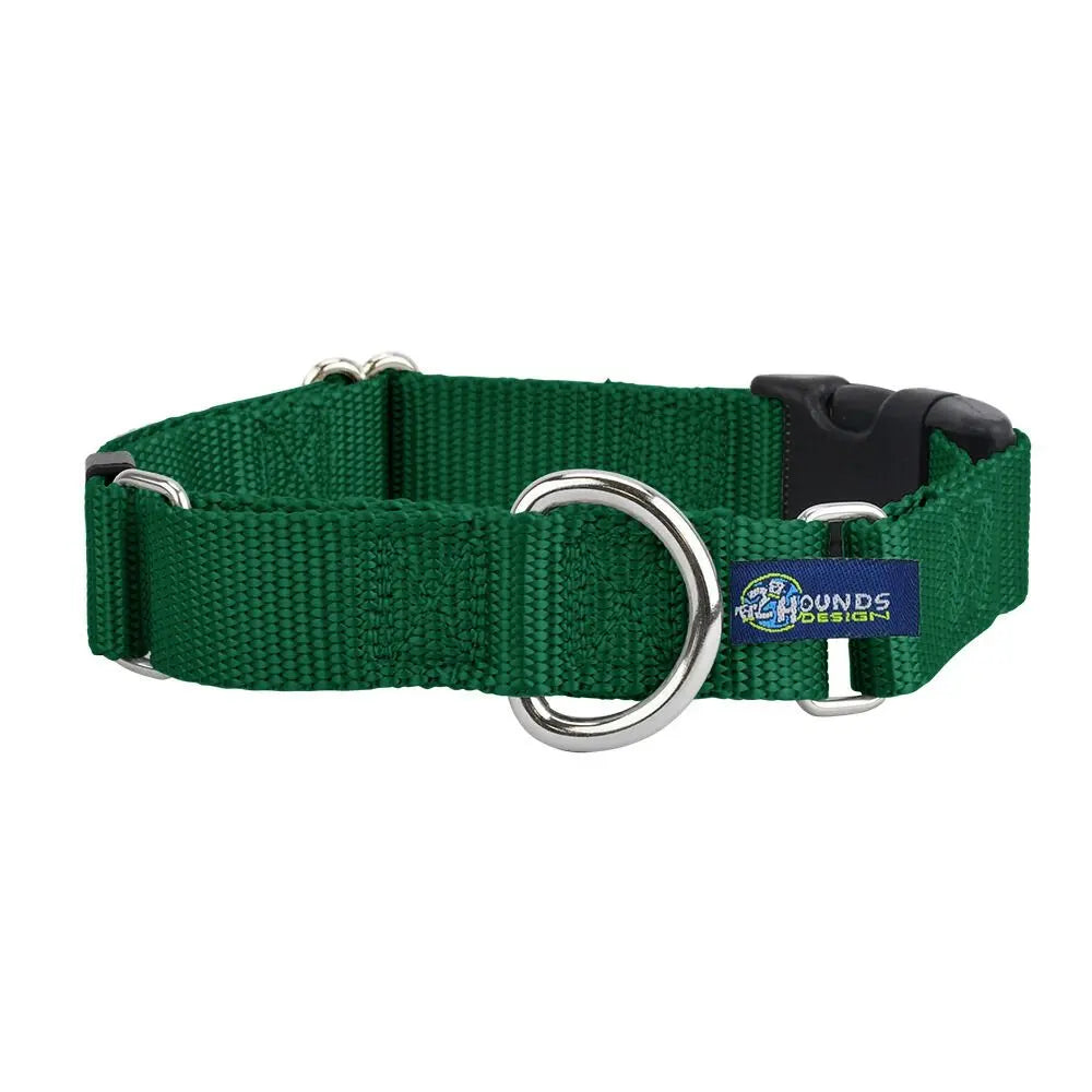 5/8″ and 1″ Kelly Green Nylon Buckle Martingale Dog Collar 2 Hounds Design