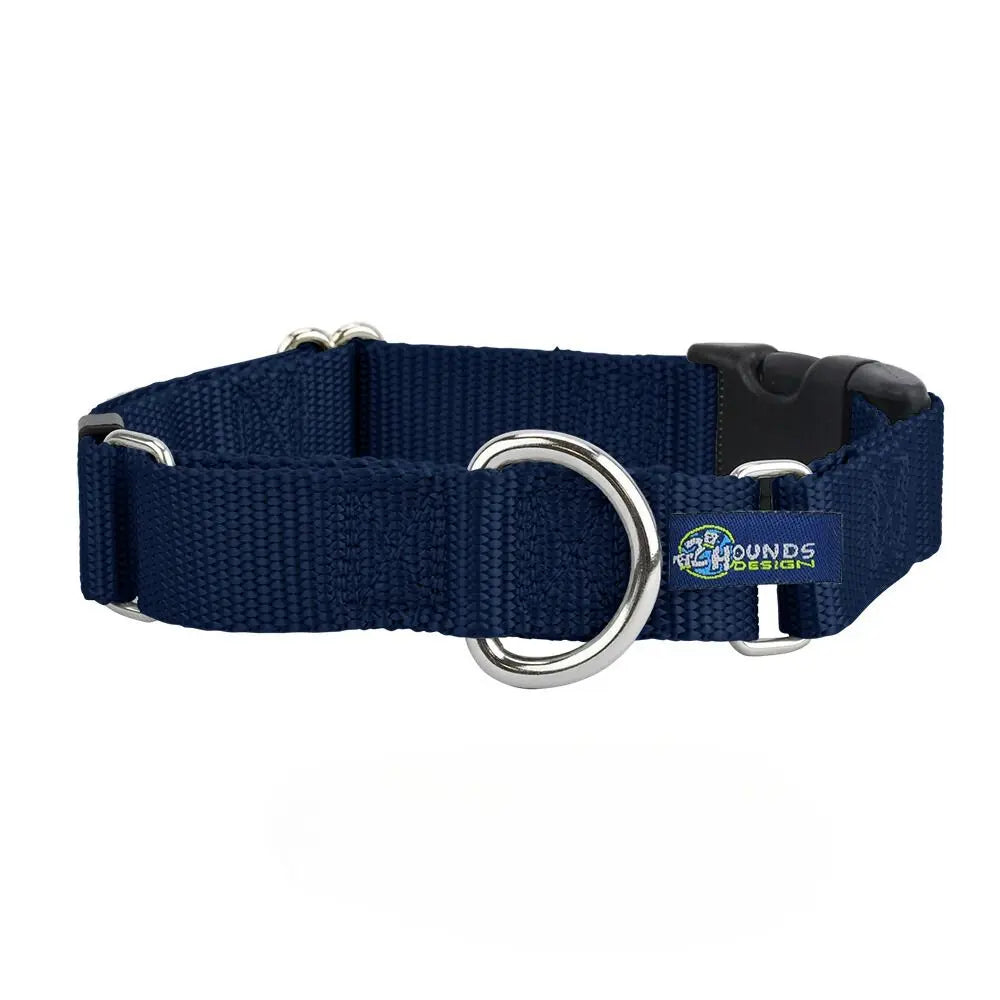 5/8″ and 1″ Navy Blue Nylon Buckle Martingale Dog Collar 2 Hounds Design