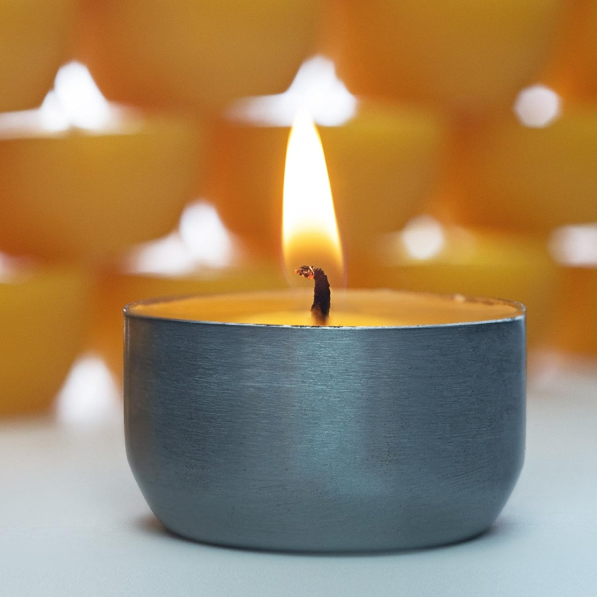Serenibee 100% Pure Montana Beeswax Tealight Candles – Handmade, Unscented, Eco-Friendly with Reusable Steel Cup & Cotton Gift Bag (Set of 1 or More)